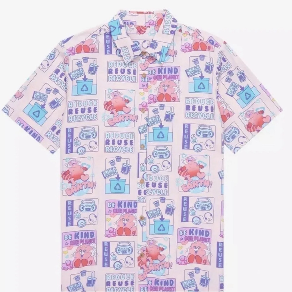 Disney Pixar Turning Red Allover Print Earth Day Woven Button Up shirt Womens SM